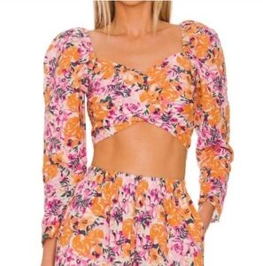 Something Navy Orange and Pink Puff Sleeve Crop Top